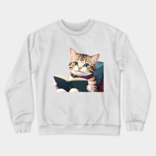 Funny Cute Kawaii Anime Book Lover Bookworm Reading Cat Crewneck Sweatshirt